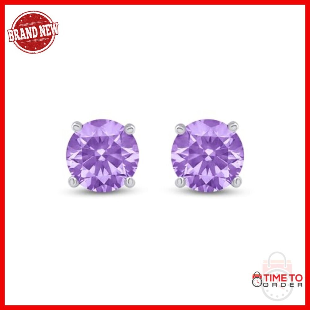 2.00 Carat Moissanite Stud Earrings Sterling Silver Gold Plated - Picture 2 of 7